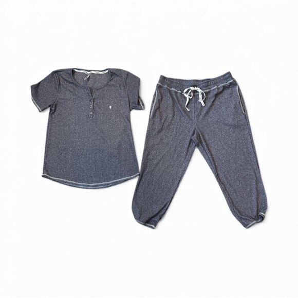 Izod Womens M Gray Pajama Set With Henley Top & Drawstring Pants Ribbed Knit - Picture 3 of 4